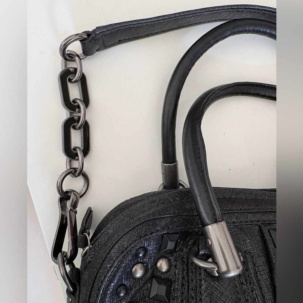 Limited Edition Coach Kristin Studded Pleated Leather Satchel Bag Black w DstBg - Picture 5 of 7